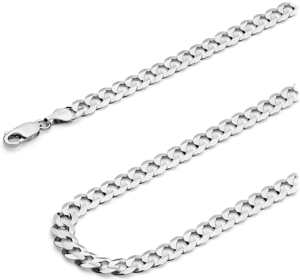 Wellingsale 14k White Gold Solid 4.5mm Cuban Concaved Curb Chain Necklace