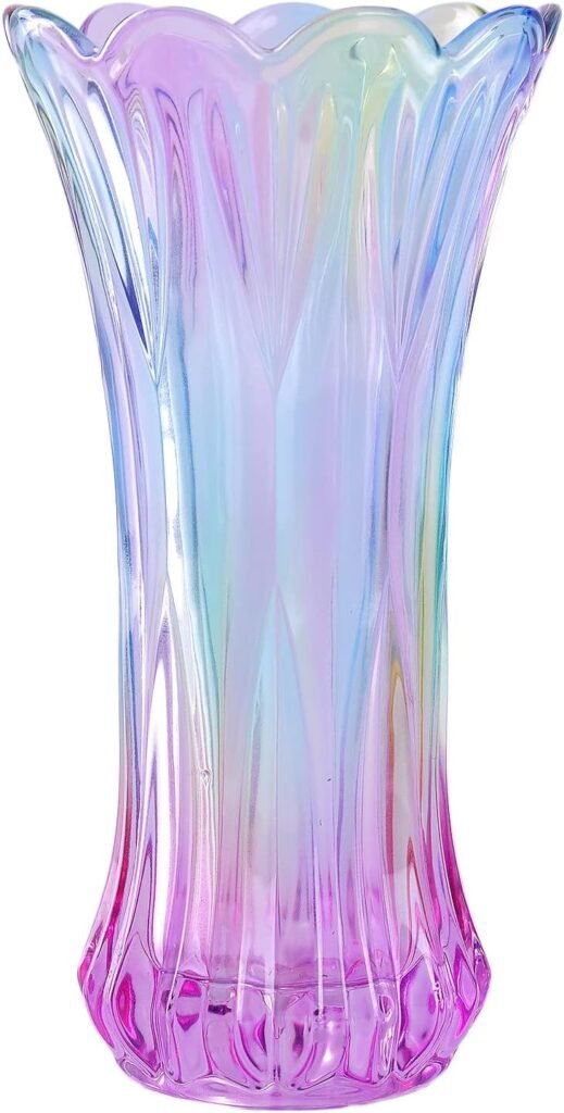 WHJY 9 inch Decorative Crystal Glass Colorful Flower Vase for centerpieces,Smoking, Flower Arrangements,Home Decor,Wedding or Gift Phoenix Tail Shape Thickened and Heavy