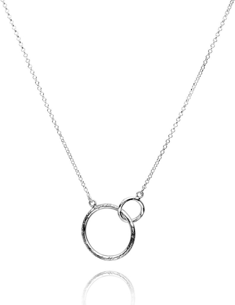 925 Sterling Silver Necklace Pendant on Rolo Chain With 2 Infinity Interlocking Hoops Vintage Look Hypoallergenic Nickel  Lead-free Artisan Handcrafted Designer Collection, Made in Israel