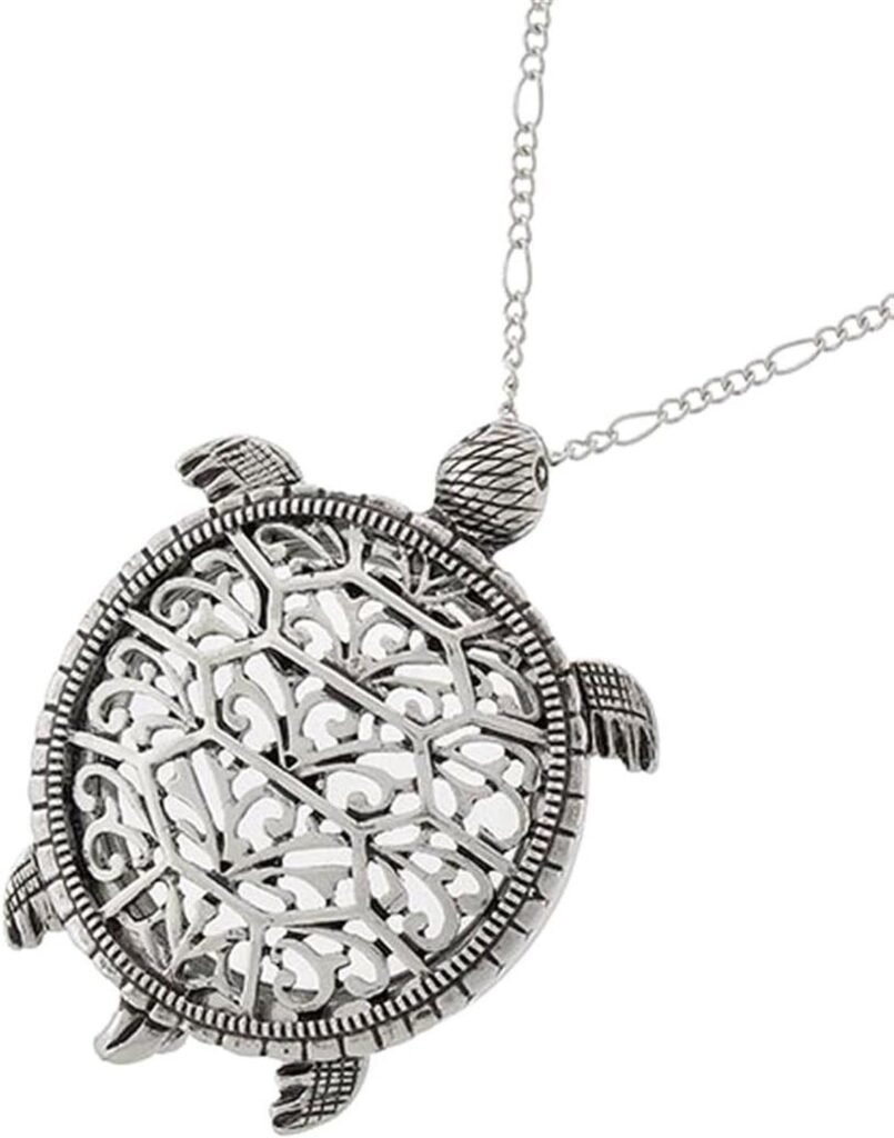 Artisan Owl Sea Turtle Magnifier Magnifying Glass Sliding Top Magnet Pendant Necklace, 30