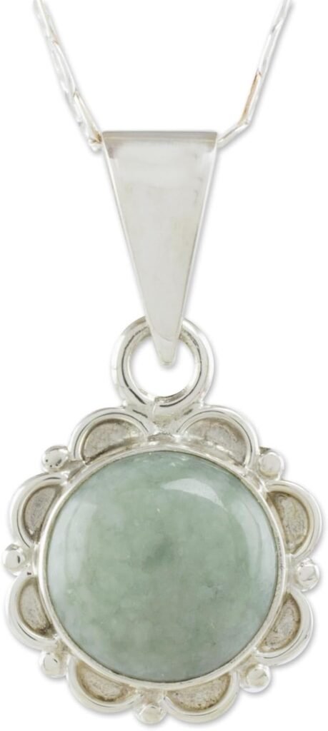 NOVICA Artisan Handmade Jade Pendant Necklace .925 Sterling Silver from Guatemala Green Kale Light Green Forest Princess