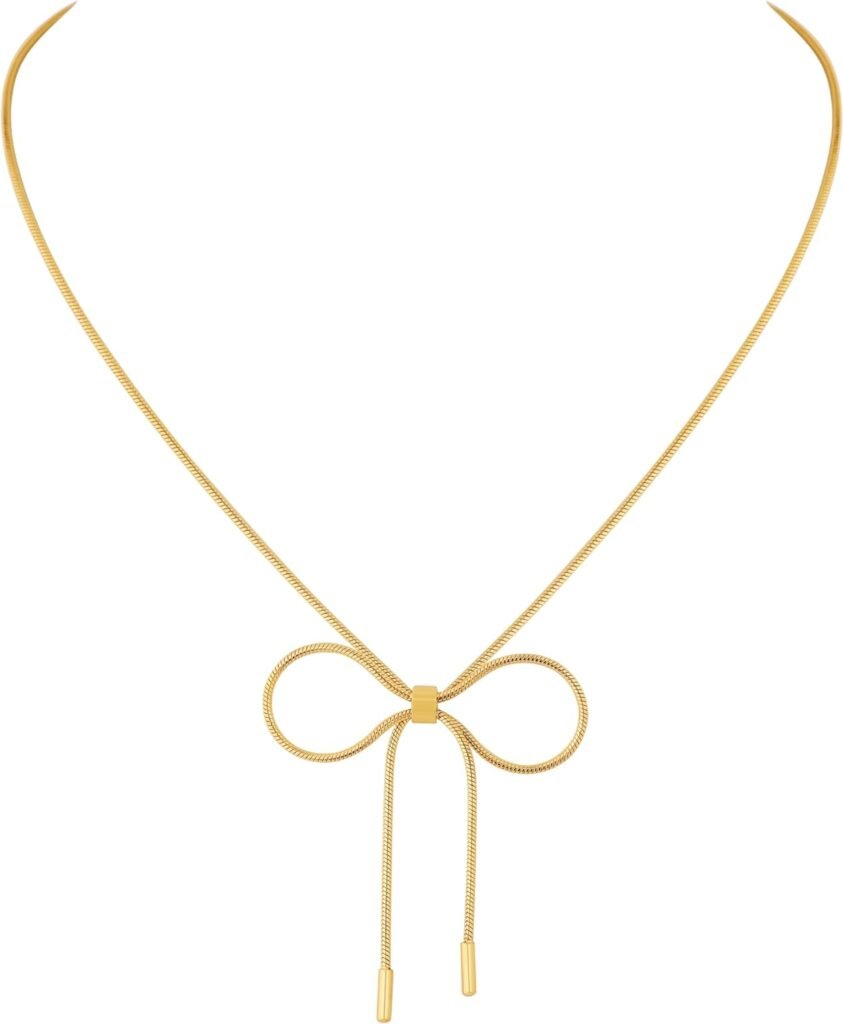 OJERRY Dainty Simple Gold Plated Bow Pendant Necklaces for Women