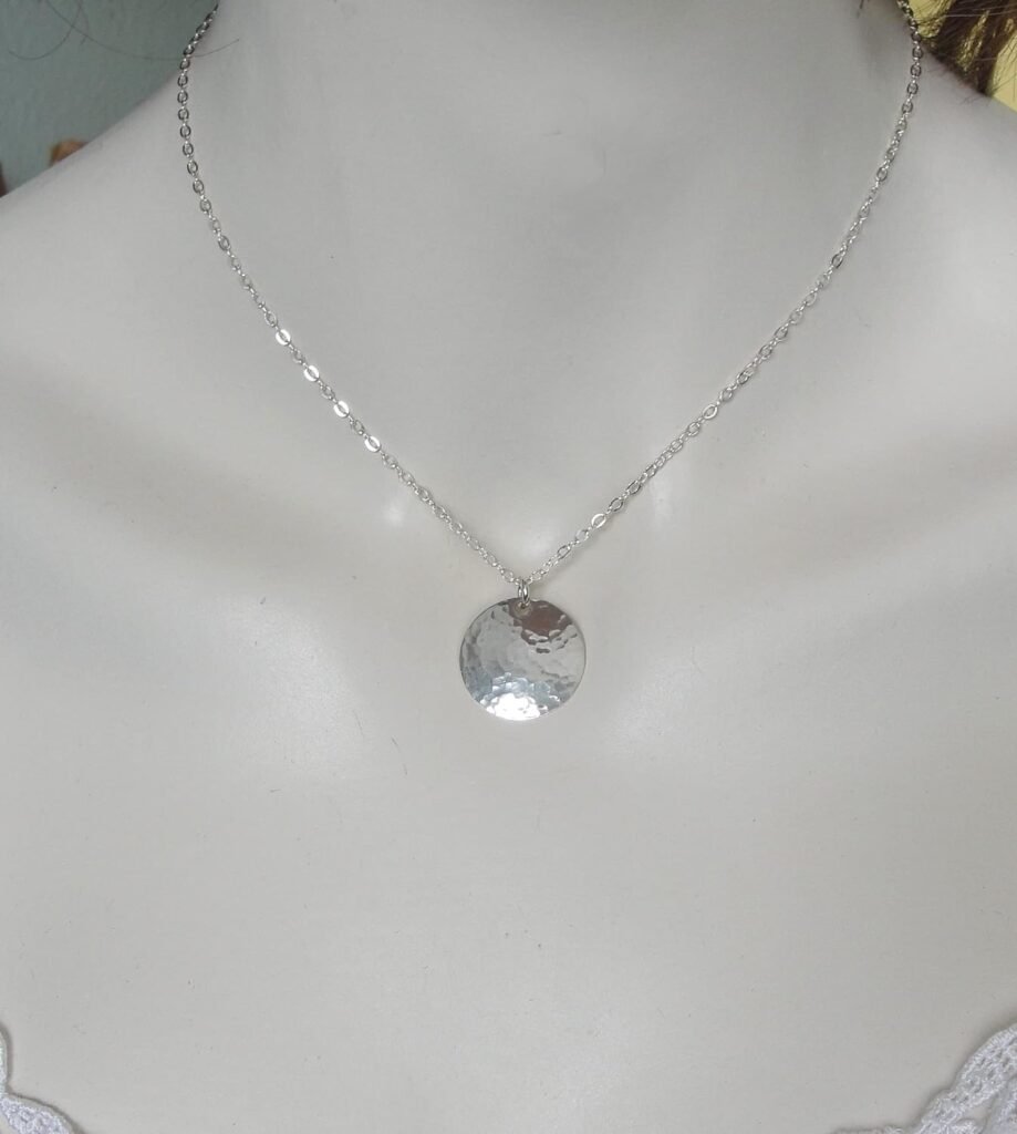 Small 3/4 Inch Hammered Sterling Silver Disc Necklace (18, Artisan Hammered)