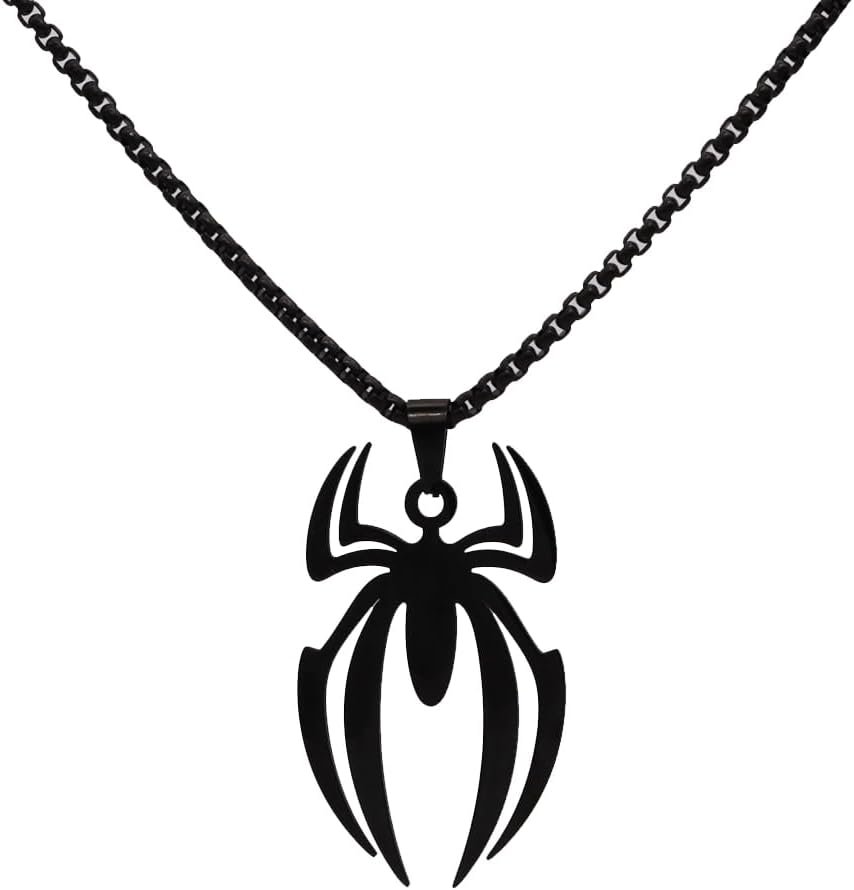 Spider Necklace for Men Women Titanium Stainless Steel Gold Silver Lightweight Fashion Anime Goth Cool Hippie Pendant Necklace for Teen Girls Boys