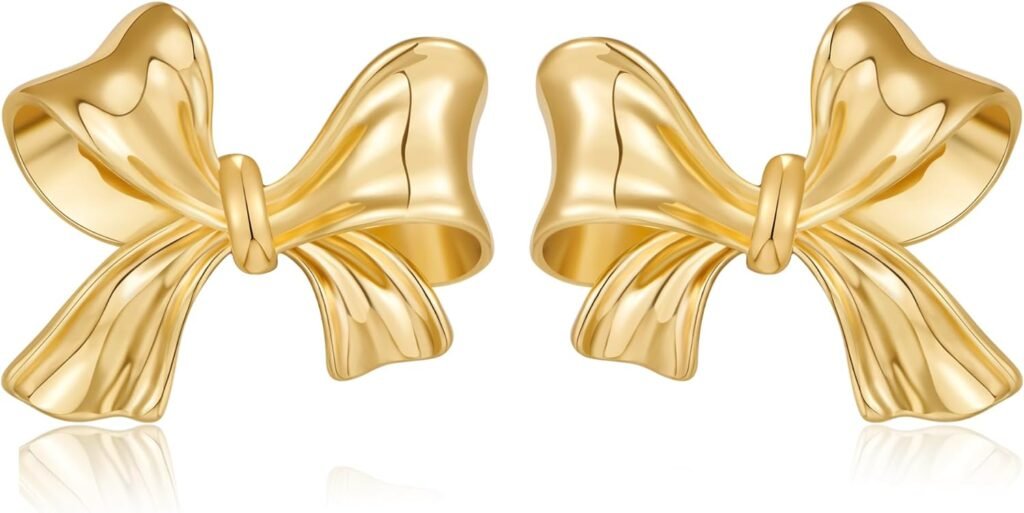 TONLUYAX Gold Silver Bow Earrings Women Ribbon Stud Earrings Gift