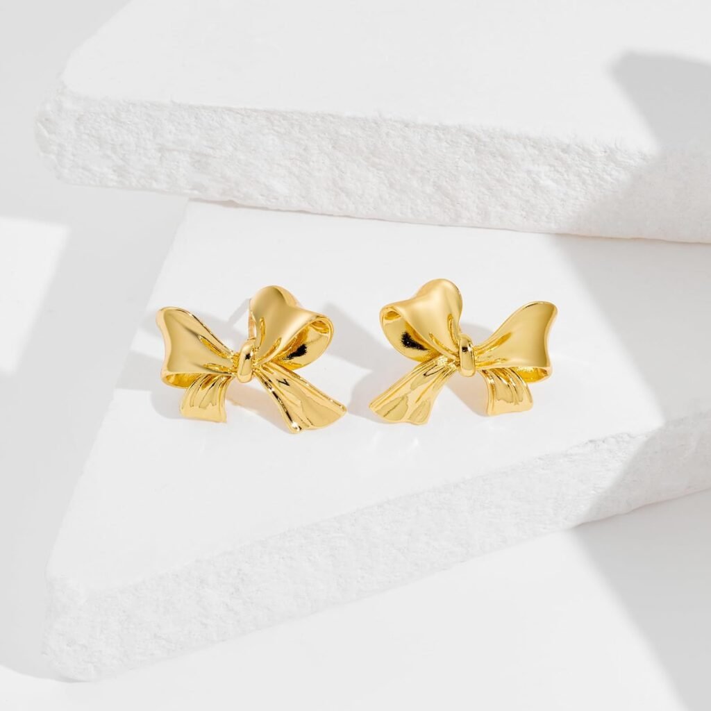 TONLUYAX Gold Silver Bow Earrings Women Ribbon Stud Earrings Gift