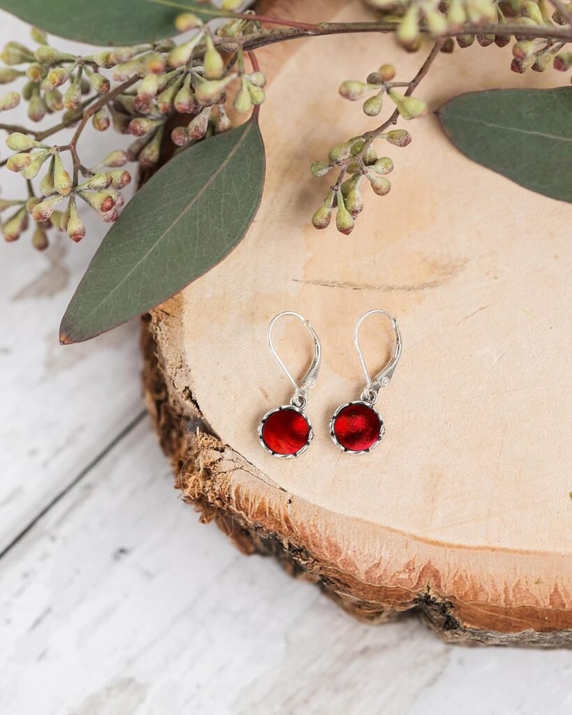 Recycled Vintage 1940s Red Beer Bottle Sterling Silver Botanical Leverback Earrings