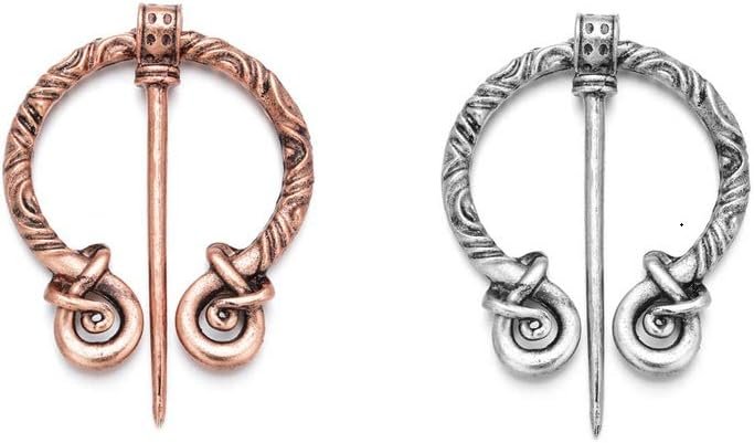 2 Pieces Vintage Brooches Pins Medieval Cloak Scarf Shawl Buckle Clasp Pin Penannular Brooch for Women Men Costume Accessory Pewter Color and Silver (2.0inch Diameter)