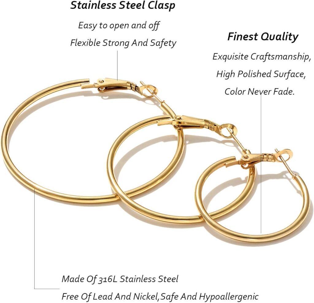 6 Pairs Stainless Steel gold silver Plated Hoop Earrings for Women Girls, Hypoallergenic Hoops Womens Earrings Loop Earrings Set