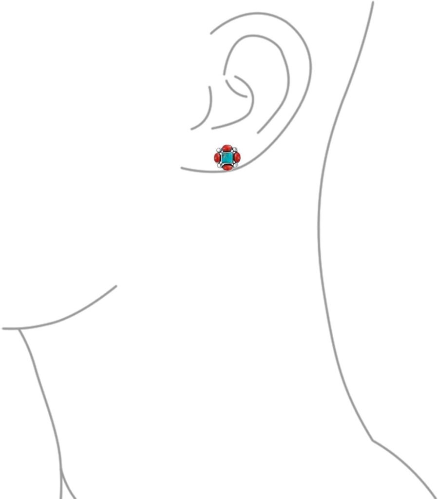 Boho Southwestern Native American Style Genuine Gemstone Turquoise Red Coral Concho Eagle Wings Stud Earrings Western Jewelry For Women Teens .925 Sterling Silver