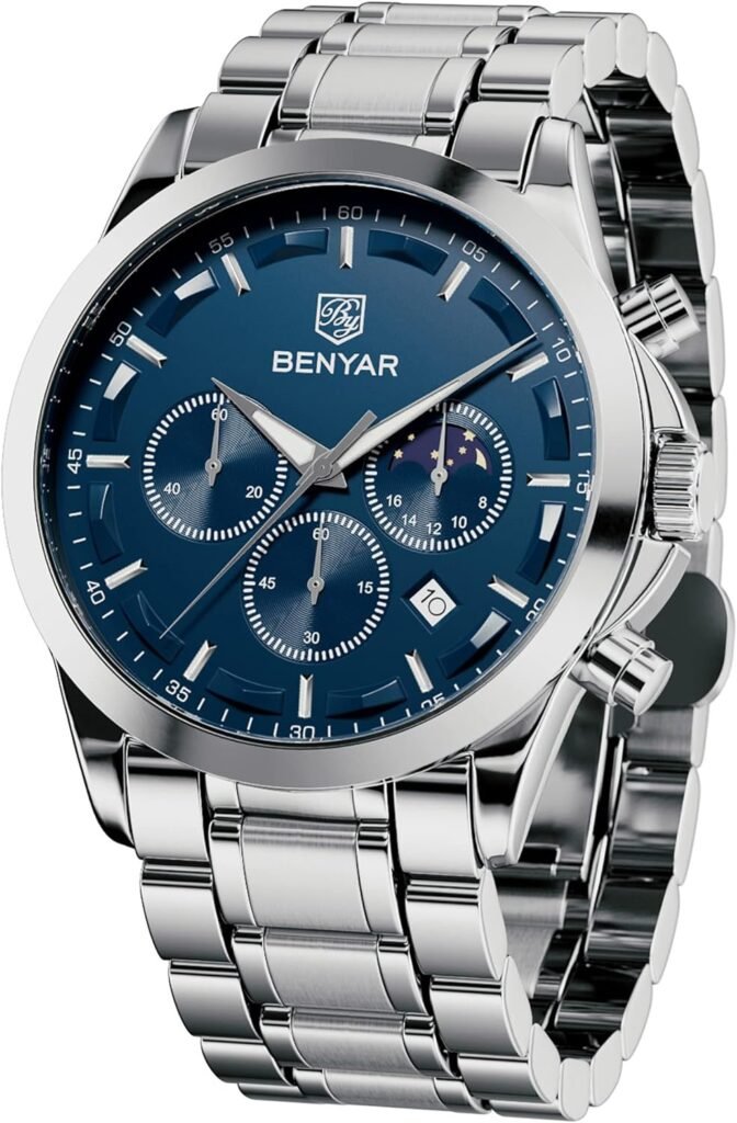 BY BENYAR Mens Watches Waterproof Sport Military Watch for Men Multifunction Chronograph Black Fashion Quartz Wristwatches Calendar with Leather Strap/Stainless Steel BY BENYAR Mens Watches Waterproof Sport Military Watch for Men Multifunction Chronograph Black Fashion Quartz Wristwatches Calendar with Leather Strap/Stainless Steel