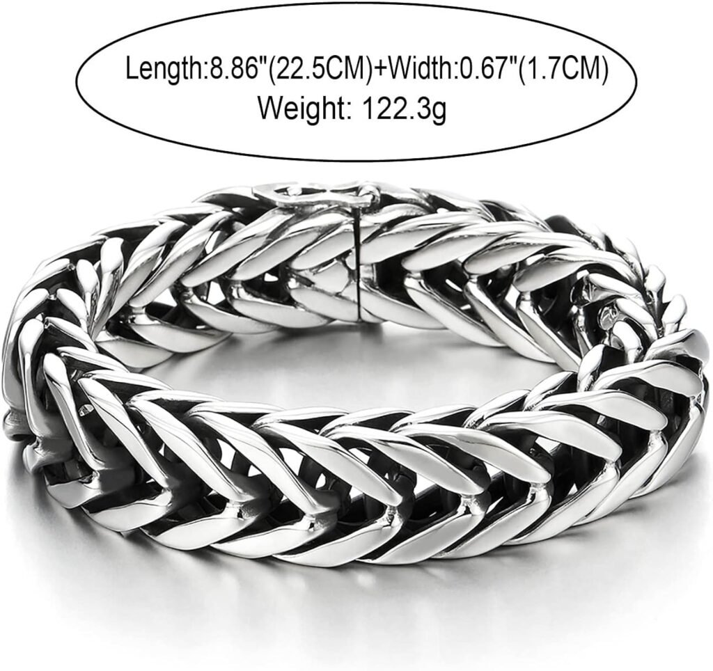 COOLSTEELANDBEYOND Masculine Style Wide Curb Chain Bracelet Stainless Steel Silver Color for Men