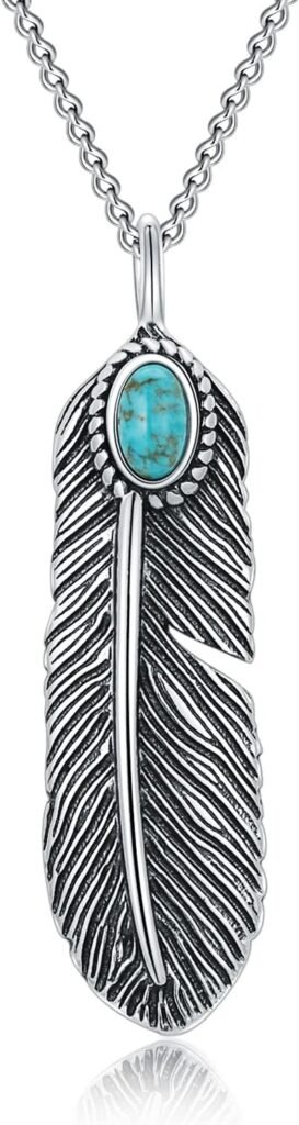 DOLIOX Genuine Turquoise Feather Necklace for Women 925 Sterling Silver Gift for Mom Wife Her Western Style Boho Pendant for Native American