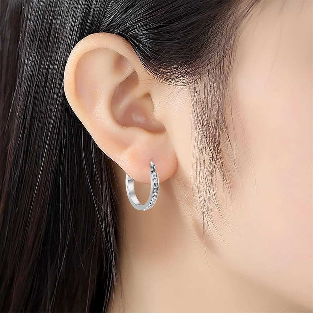 Edforce Stainless Steel Women Cubic Zirconia Hoops Earrings