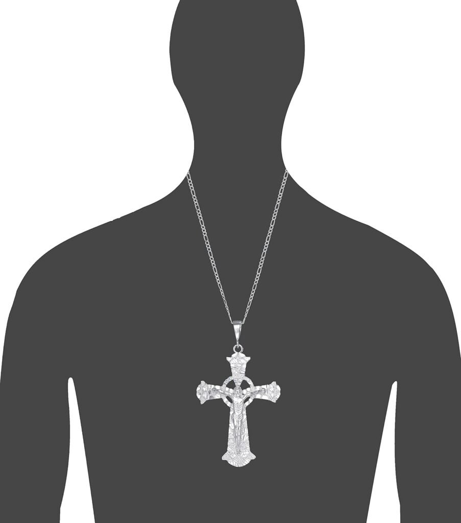 eJewelryPlus Huge Heavy Sterling Silver Celtic Cross with Jesus Pendant Necklace 4.5 Inches 43 Grams