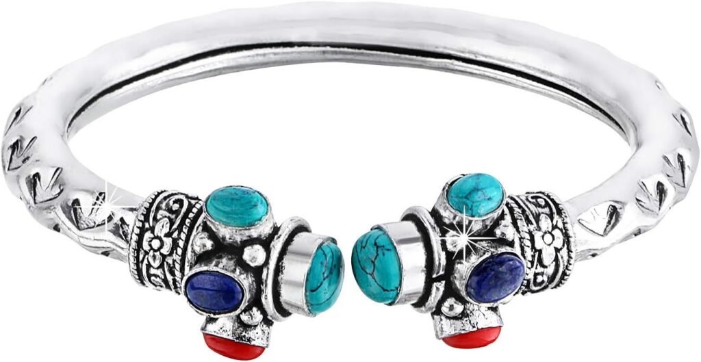 German Oxidised Silver Tribal Kada with Stone Antique Design Indian Polki Kada Bangle Bracelet for Women and Men