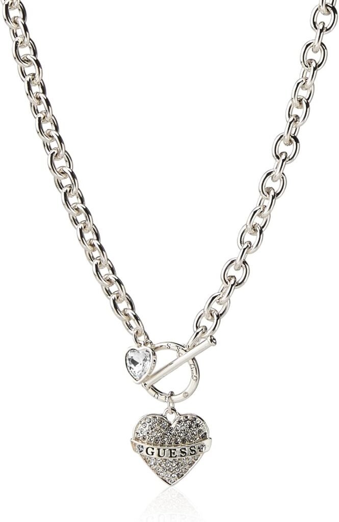 GUESS Womens Toggle Logo Charm Necklace, Silver, One Size