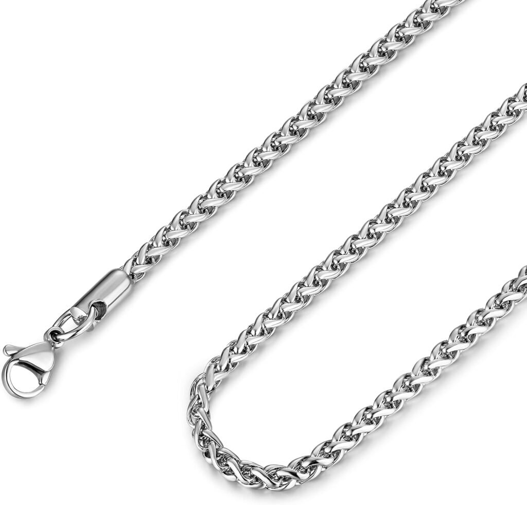 HZMAN 3.0 mm Stainless Steel Wheat Silver Chain Necklaces for Men Women 16 -30 HZMAN 3.0 mm Stainless Steel Wheat Silver Chain Necklaces for Men Women 16 -30