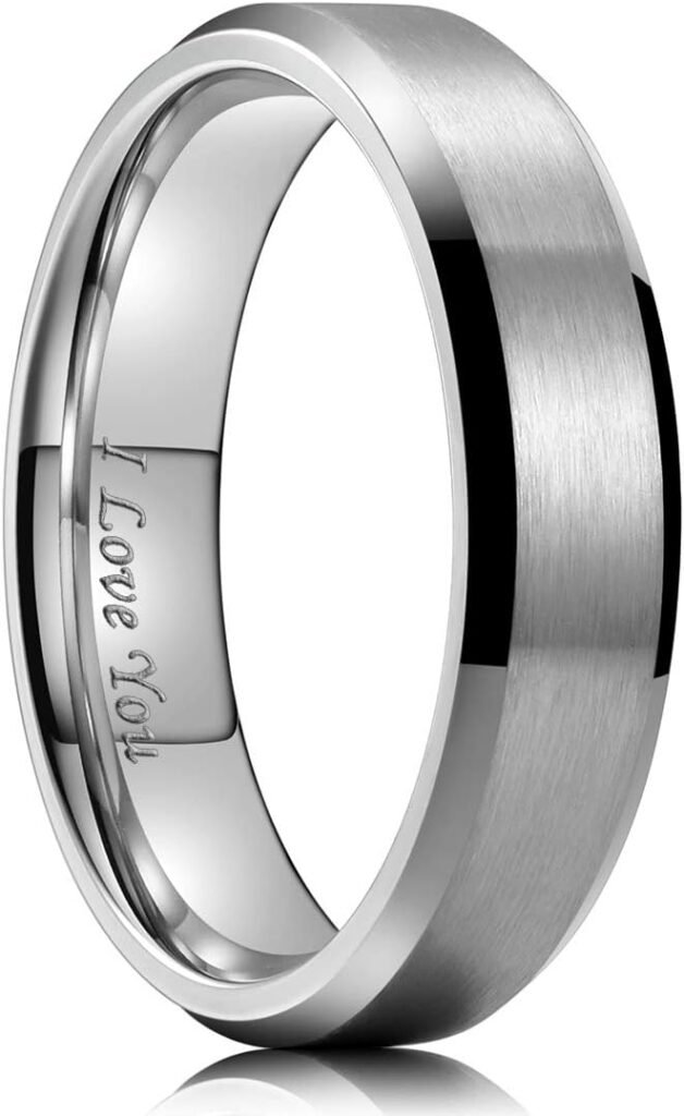 King Will 2mm/3mm/4mm/5mm/6mm/7mm/8mm Stainless Steel Ring Black/Silver Plated Matte FinishPolished Beveled Edge with Laser Etched I Love You