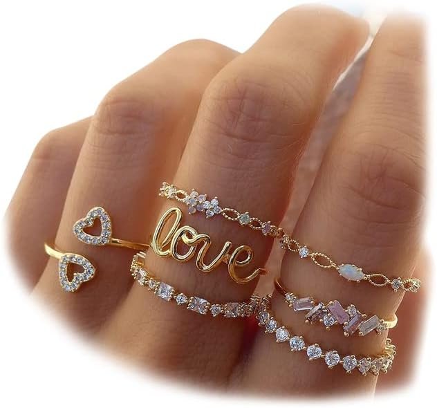 KISS WIFE Gold Stackable Moon Star Knuckle Rings Set for Women Teen Girls, Boho Dainty Lightweight Stacking Rings, Vintage Midi Rings Pack, Jewelry Gift for Her