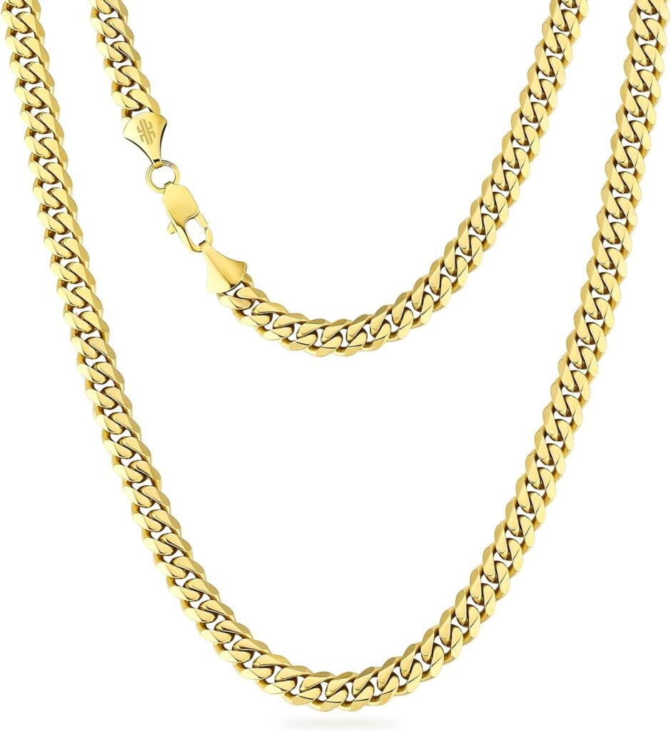 KRKCCO Solid Diamond-Cut Cuban Link Chain Necklace, Real 14K Gold Filled Miami Chain for Men Women, 5/6/8/10mm, Anti-Allergies, Durable No Fading,18-26In