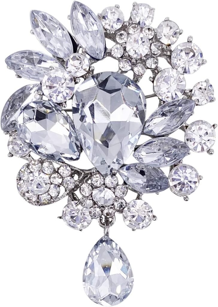 LAXPICOL Vintage Wedding Bridal Big Blue Crystal Rhinestone Tear drop Brooch Pin for Women