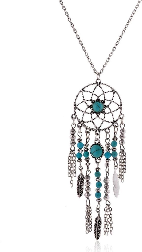 LUREME® Native American Dream Catcher Turquoise Pendant Long Chain Necklace (01003467)