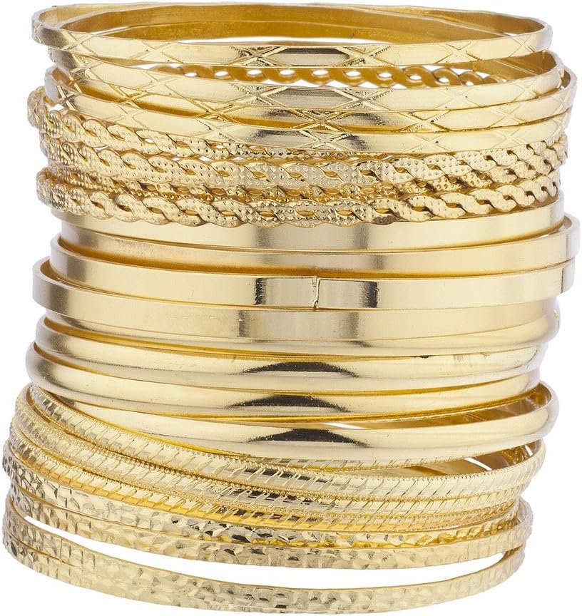 LUX ACCESSORIES Indian Wedding Multi Textured and Smooth Aztec Bangle Bracelet 24pc Set
