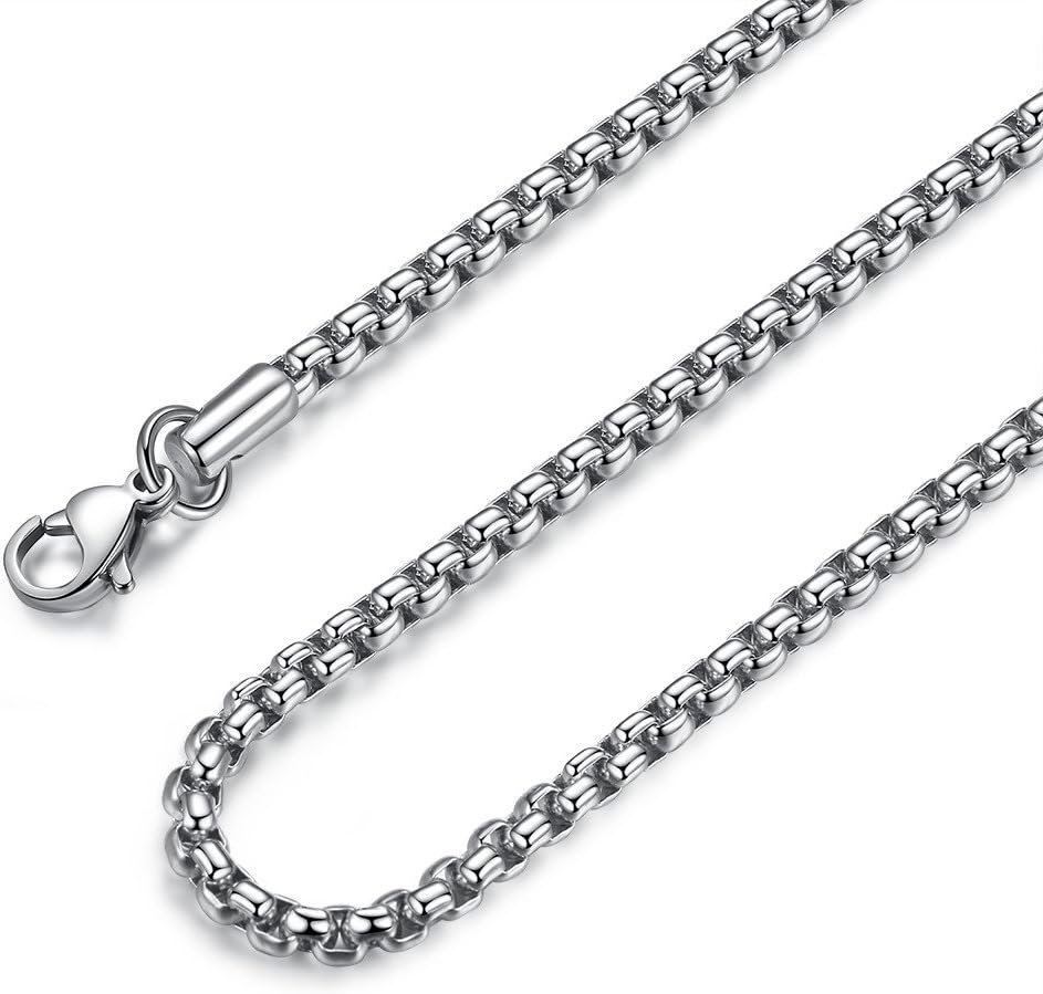 Mens Round Box Chain Necklace, Stainless Steel Rolo Chain for Men and Women (2mm 3mm 4mm 5mm, 18-30 Inches) Mens Round Box Chain Necklace, Stainless Steel Rolo Chain for Men and Women (2mm 3mm 4mm 5mm, 18-30 Inches)