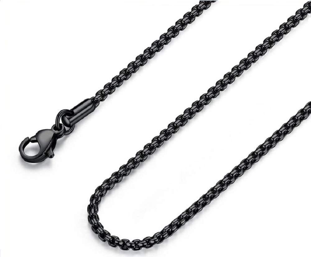 Mens Womens Stainless Steel Black Rolo Cable Chain Necklace (2mm 3mm 4mm 5mm, 16-30 Inches)