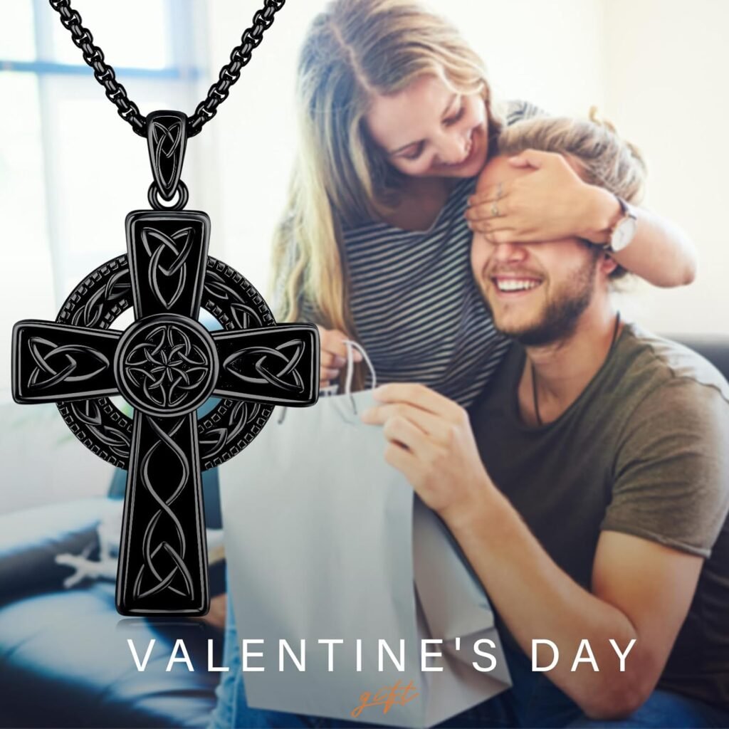 MidirEtain Celtic Cross Necklace 925 Sterling Silver Cross Pendant Necklace Celtic Viking Irish Jewelry Religious Protective Gift For Men Women Boys