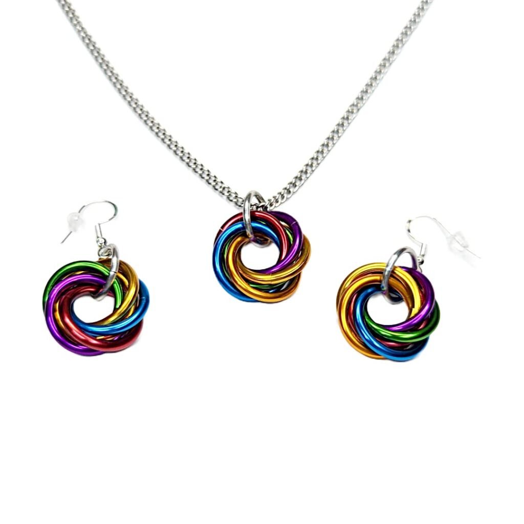 Mobii Necklace and Earring Sets (Multicolor) Stylish Colorful Infinity Loop Spiral, Discreet Wearable Fidget (Necklace 24in, Rainbow, Small)