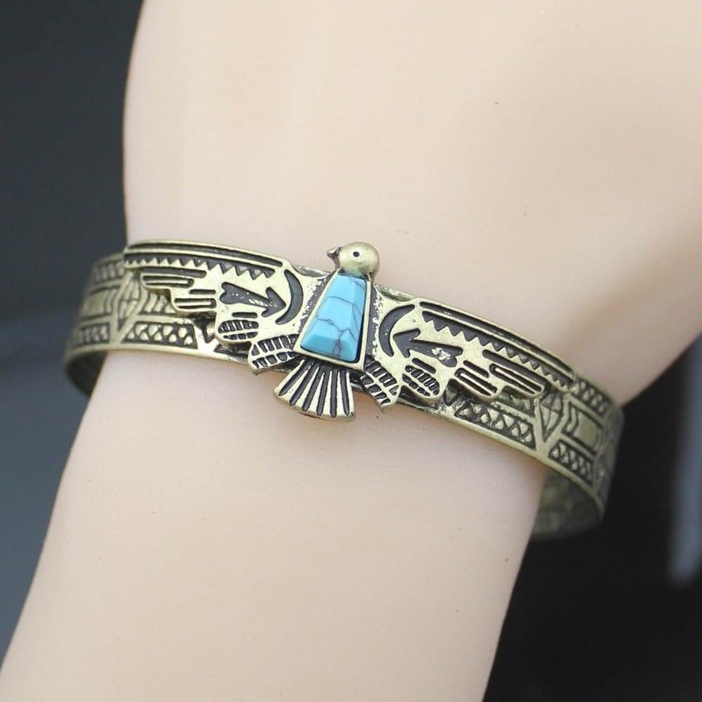 QQ Fashion Vintage Tribal Southwest Turkey Eagle Blue Stone Aztec Cowgirl Bracelet Bangle Cuff