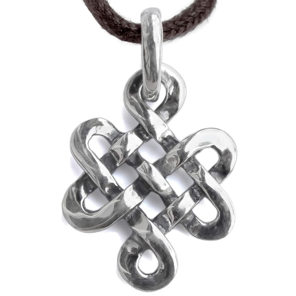 Tibetan Endless Knot Necklace 925 Sterling Silver - Infinite Celtic Love Knot Pendant - Mystic Buddhist Good Luck Amulet Talisman - Nepal Yoga Jewelry for Men Women - Handmade