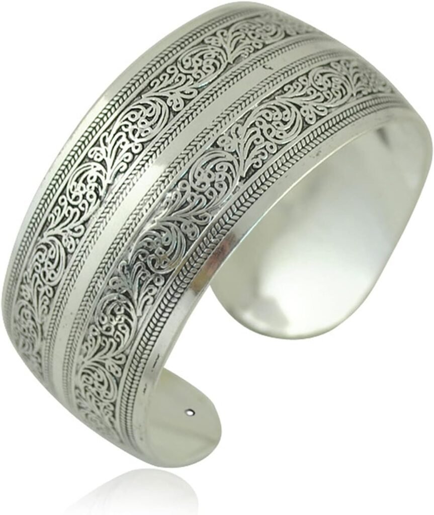Tibeten Silver Carved Spiral Flower Connecting Branches Pattern Wide Band Open Cuff Bracelet Bangle