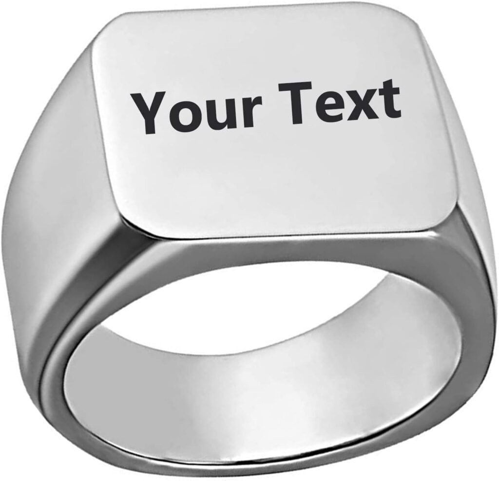 U7 Custom Picture Text Engraved Ring Stainless Steel 18K Gold Plated Wedding Engagement Heart/Round/Shield/Square Signet Rings Personalized Memory Photo Inside, Gift for Men Women U7 Custom Picture Text Engraved Ring Stainless Steel 18K Gold Plated Wedding Engagement Heart/Round/Shield/Square Signet Rings Personalized Memory Photo Inside, Gift for Men Women