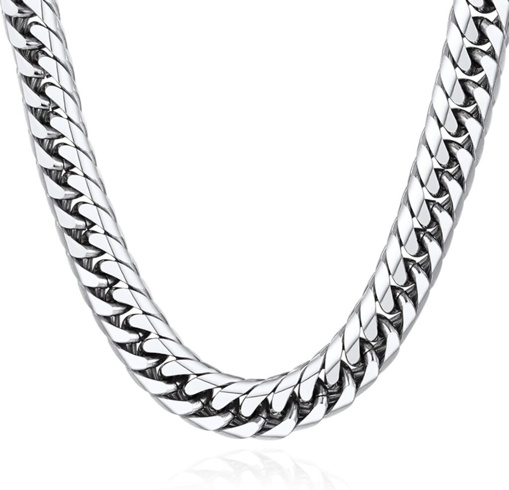 U7 Diamond Cut Miami Cuban Link Chain for Men Women Stainless Steel Curb Chain Necklace, Cool Hip Hop Jewelry Silver/Black/18K Gold Plated Chains, Width 3/6/9/12mm,18/20/22/24/26/28/30 Inch