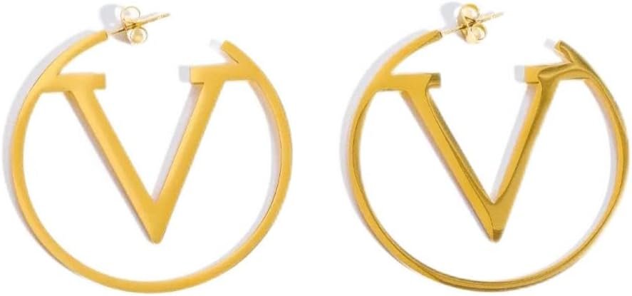 V Shaped Statement Hoop Earrings 18K Gold Stainless Steel Earrings Minimalist Luxury Earrings Popular Design Non Tarnish Designer V Fashion Jewelry For Women and Girls