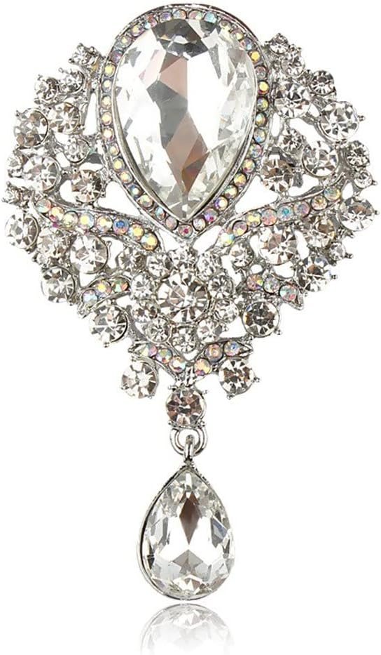 Wedding Bridal Big Crystal Rhinestone Bouquet Brooch Pin for Women (silver)