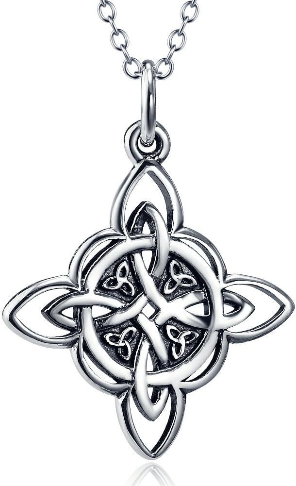 YFN Witch Knot Birthstone Necklaces Celtic Triquetra Knot 925 Sterling Silver Pendant Necklace for Women