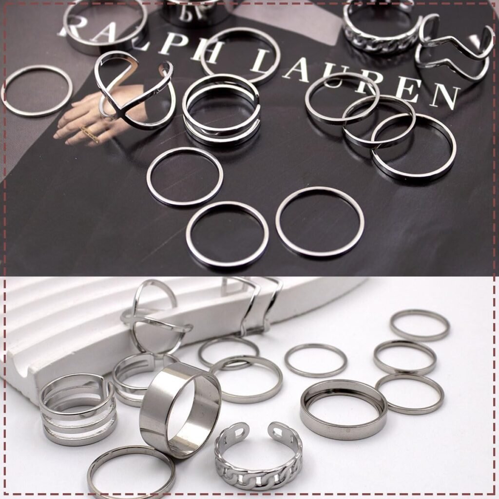 yfstyle 17PCS Knuckle Rings for Women Stainless Steel Rings Set Stackable Finger Rings Silver Knuckle Rings for Women Stackable Rings Sets Adjustable Knuckle Stackable Rings Midi Ring Set for Women