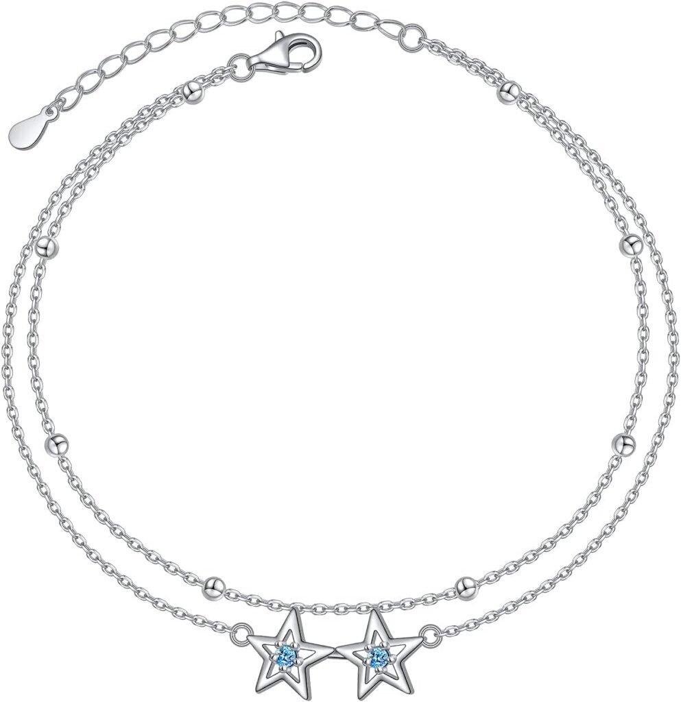 Anklet for Women S925 Sterling Silver Adjustable Foot Evil Eye Starfish Heart Bead Butterfly Celtic Knot Cross Multilayer Layered Ankle Bracelet Jewelry