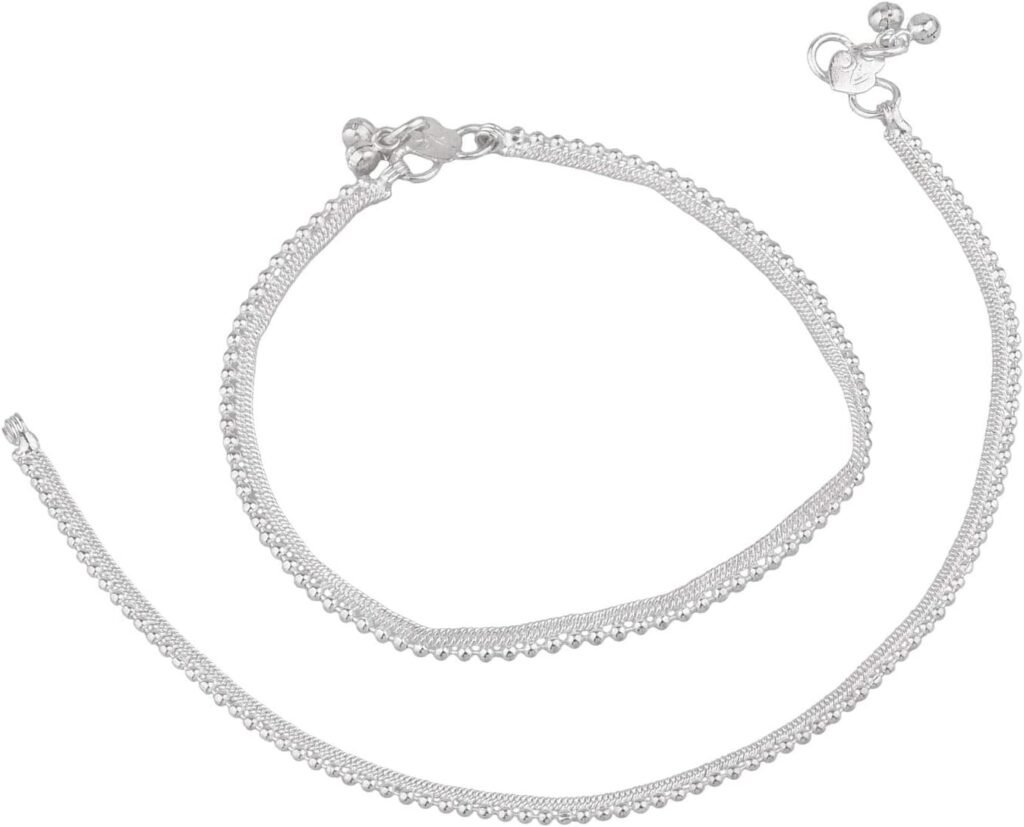 Efulgenz Indian Silver Tone Bell Charms Tassel Chain Anklet Set Bracelet Payal Foot Jewelry