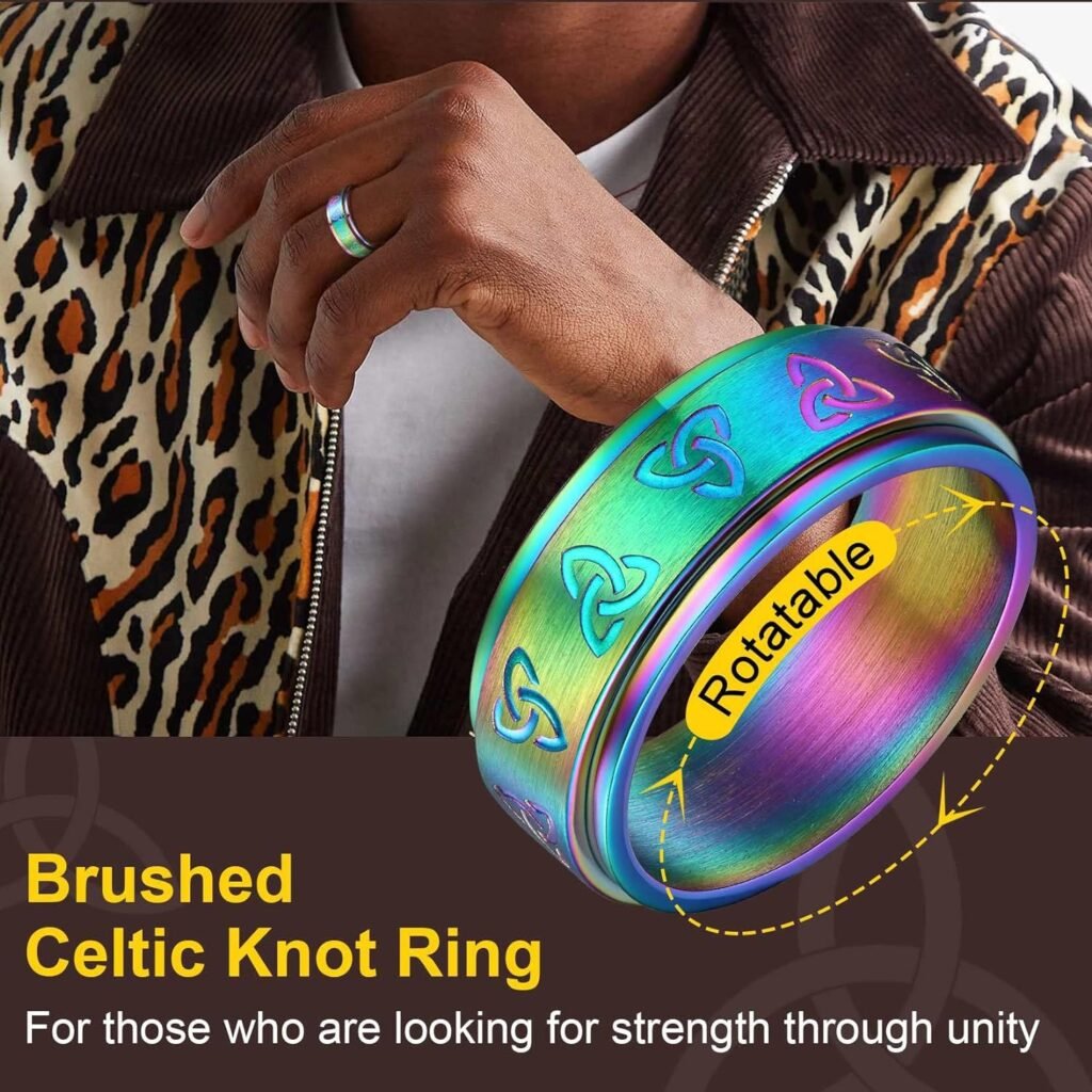 ChainsProMax Men Vintage Celtic Rings, Stainless Steel/Gold Plated/Black (Send Gift Box)