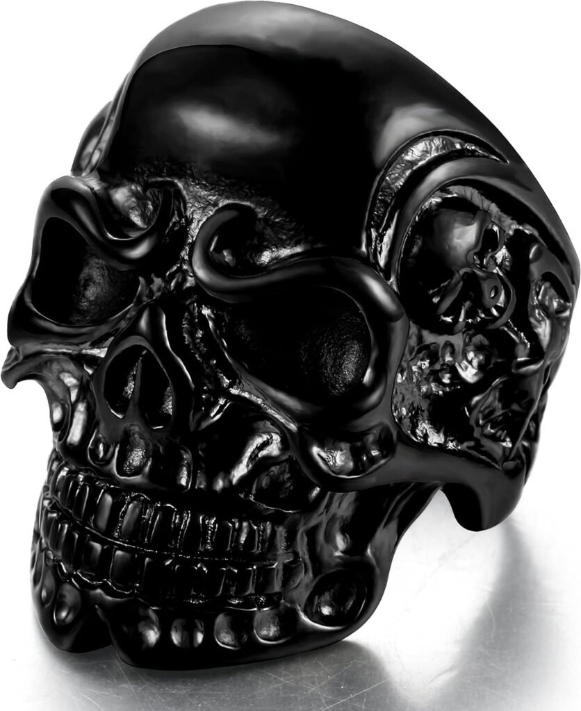 FIBO STEEL Stainless Steel Rings for Men Women Black Skull Head Rings,Size 8-14