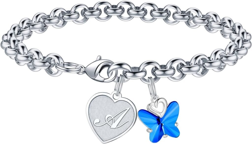 IEFWELL Mothers Day Gifts for Mom Daughter - Initial Charm Bracelets for Girls Crystal Butterfly Bracelets for Teen Girls Gifts Heart Initial Charm Bracelets for Girls Gifts for Girls Women Jewelry