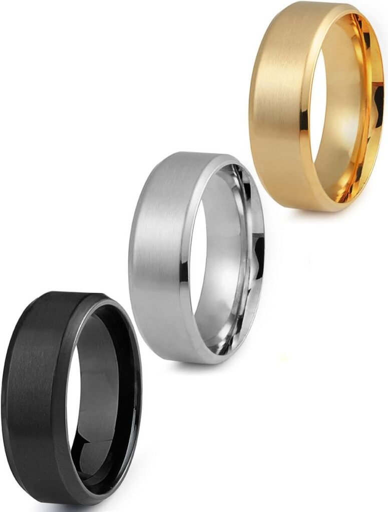 Jstyle Stainless Steel Rings for Men Wedding Ring Cool Simple Band 8MM Width 3 Pcs A Set