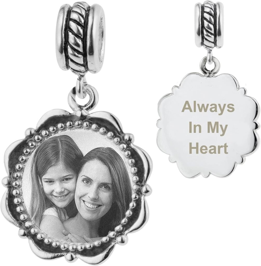 Personalized Photo Message Engraving Custom Dangle Flower Frame Bead F/European Charm Bracelet