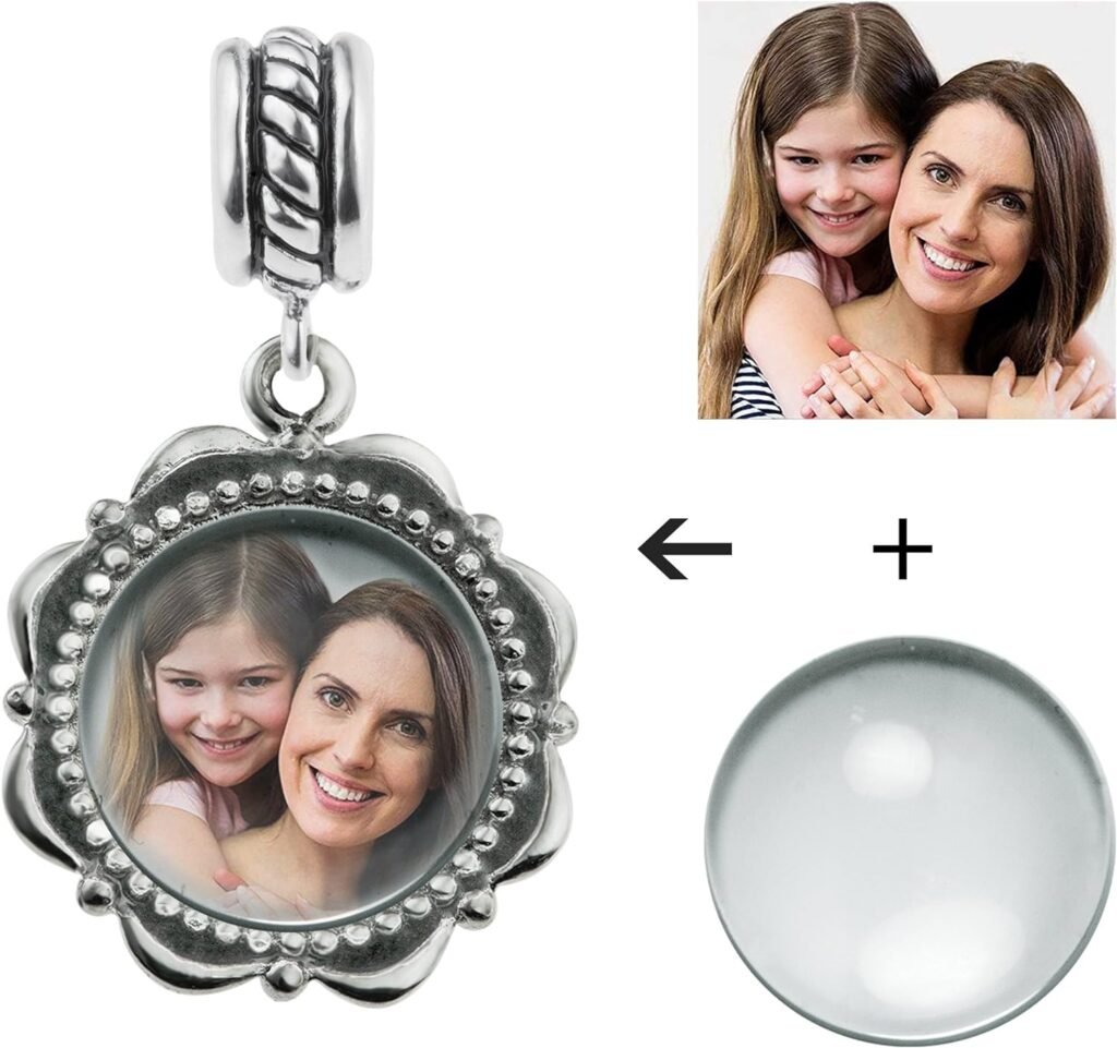 Qina C Sterling Silver Custom Personalized Dangle Photo Flower Frame Bead F/European Charm Bracelet Gift f/Family Friend Wife Daughter