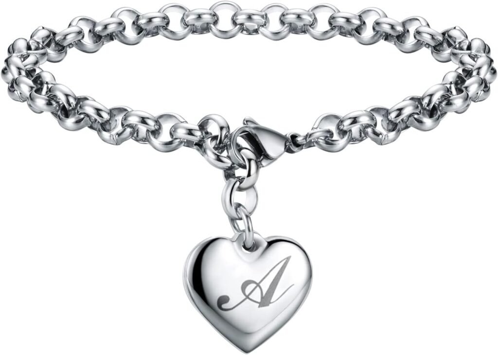 SANNYRA Charm Bracelet for Teen Girl Gifts | Christmas Gifts for Girls Heart Initial Charms Bracelets for Women Trendy | 26 Letters Stainless Steel Bracelet Gifts Ideas for Teen Girls